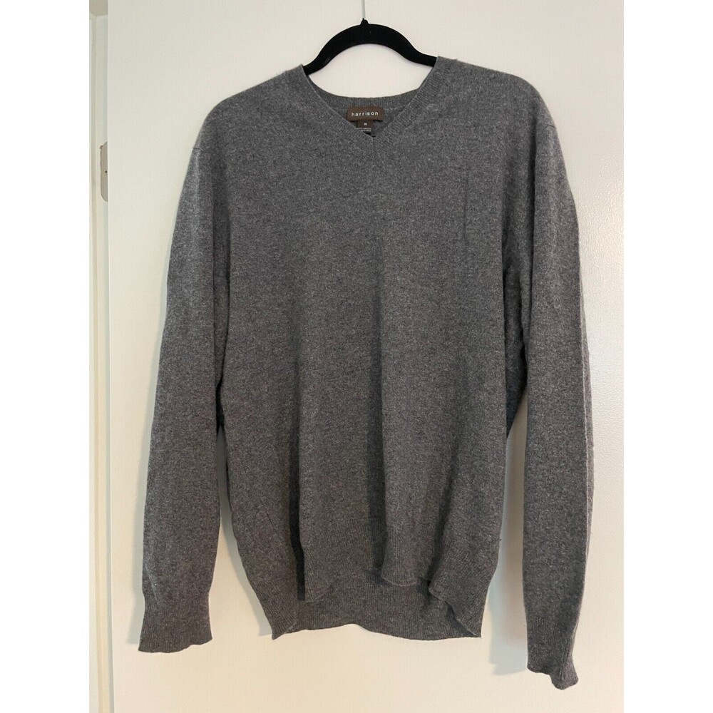 Harrison Cashmere Sweater Men's Medium V-Neck Pullover Gray Knit